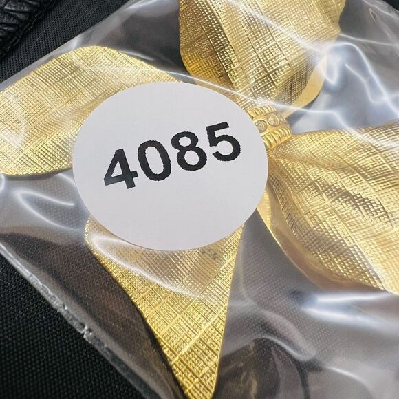 Vintage Textured Satin Bow Ribbon Brooch Crystal Accent Large Gold Matte 4085 - Picture 9 of 9